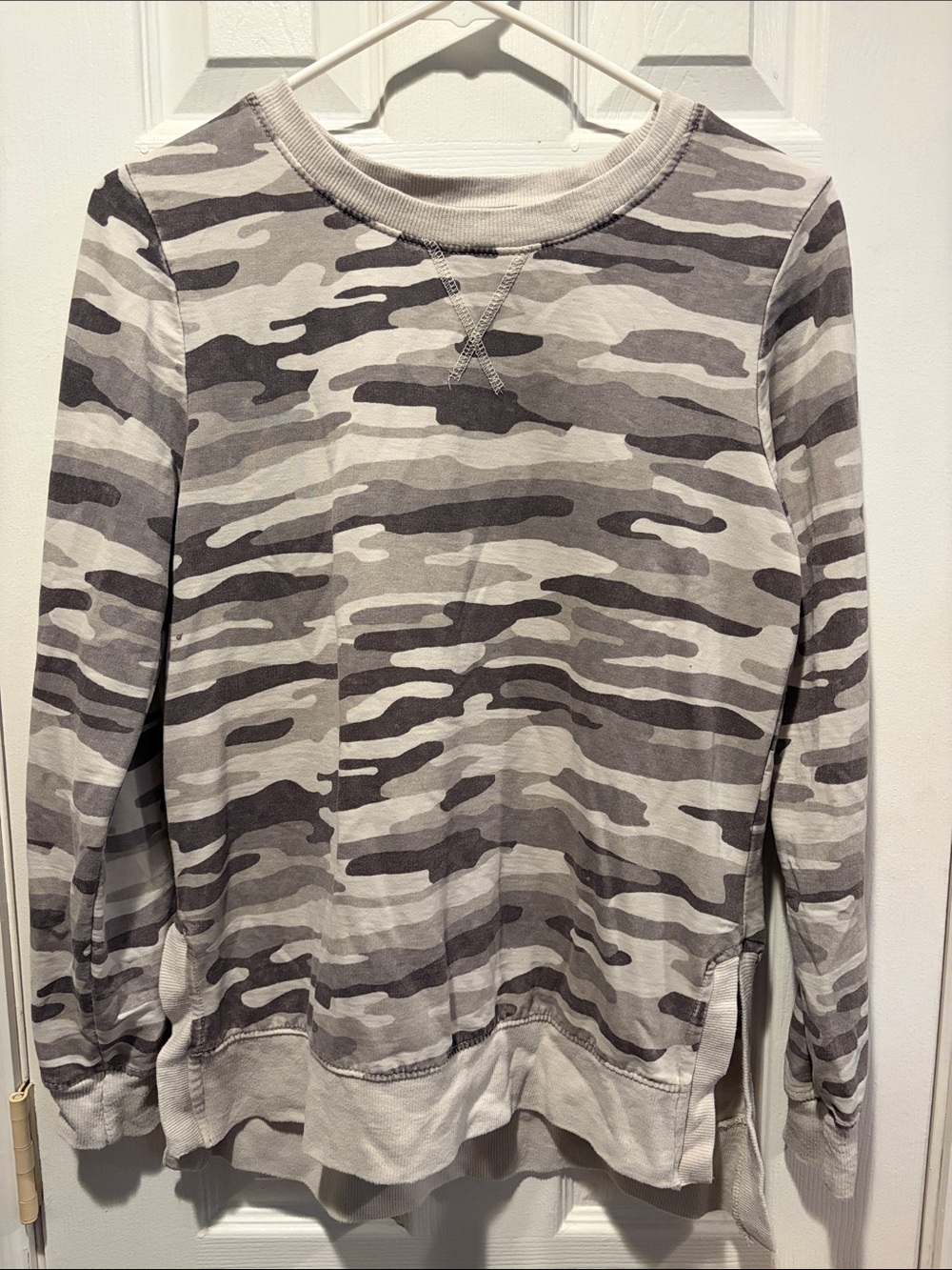 Wallflower Women’s Grey Camo Crewneck Sweatshirt